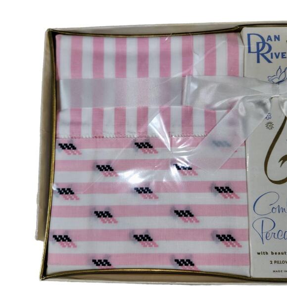 DEADSTOCK DAN RIVER COMBED PERCALE PILLOWCASES COQUETTE KAWAII - Picture 3 of 6